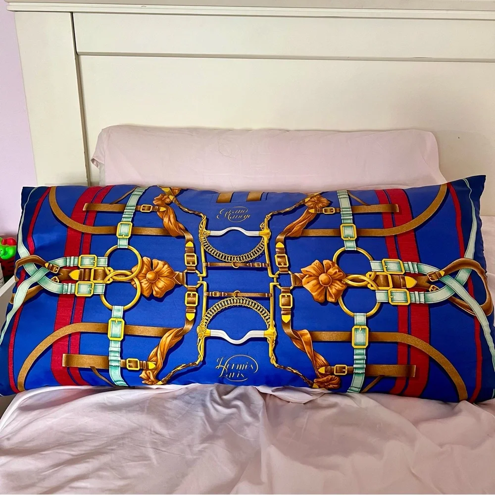 VINTAGE HERMES FRANCE LARGE OVERSIZED SILK CUSTOM MADE PILLOW ONE OF A KIND